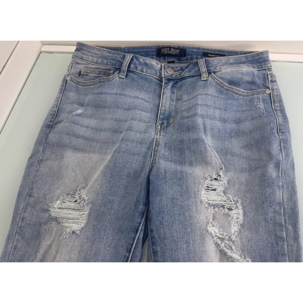 Judy Blue Women's Skinny Fit Jeans Sz 32X29 Stretch Light Wash Distressed Denim - Picture 6 of 11